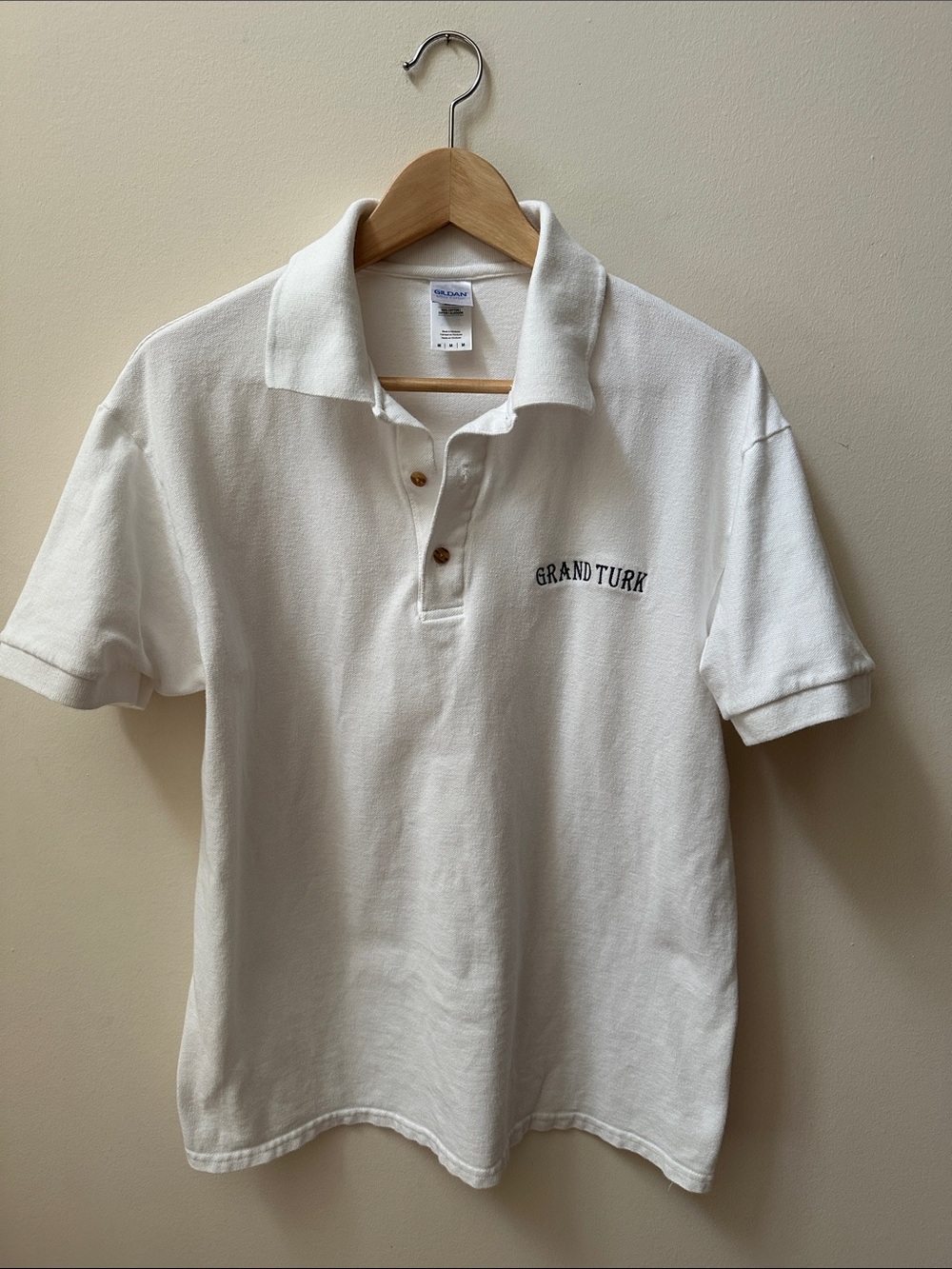 2/$20 Gildan White Polo with Navy Logo